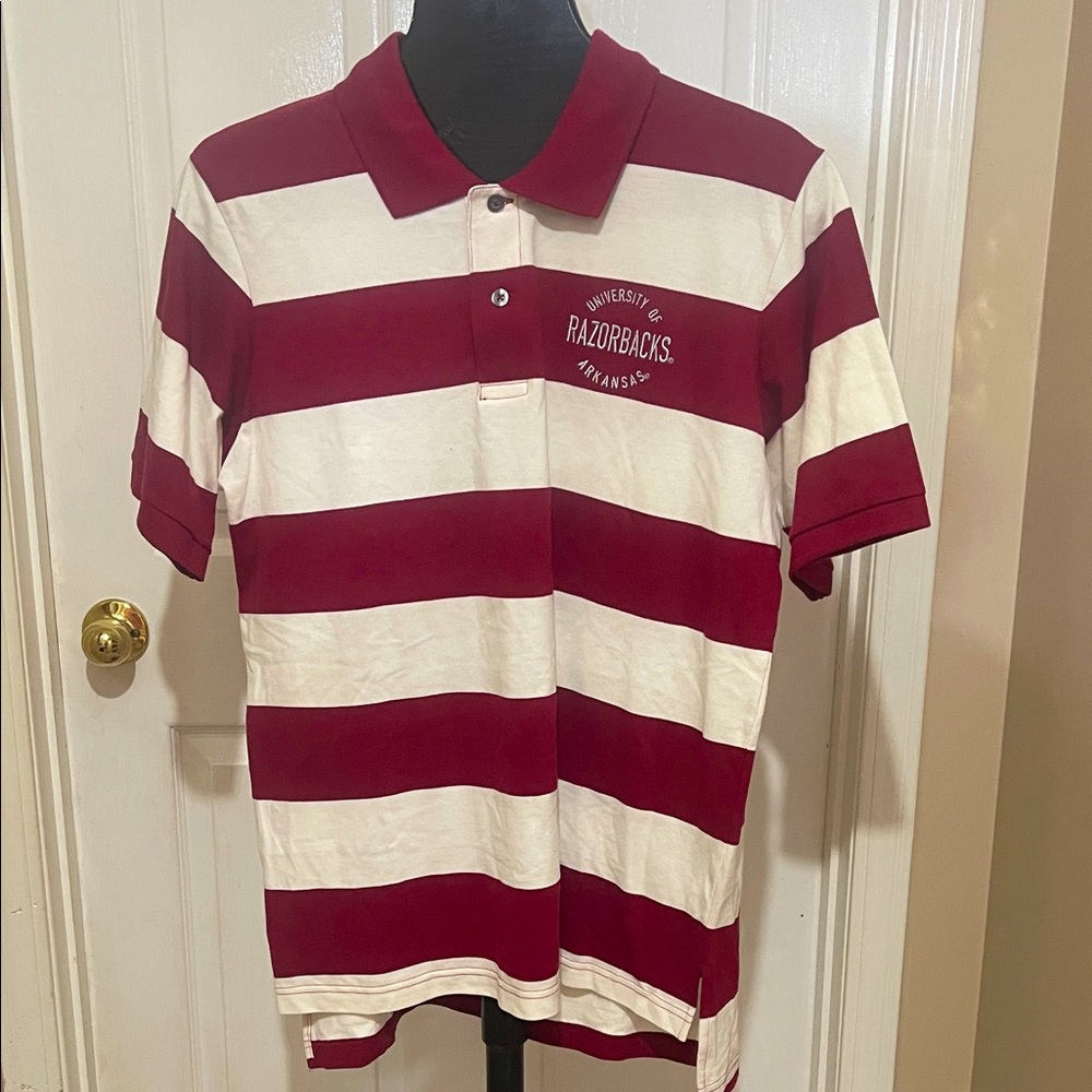University of Arkansas Men’s Size L Bold Striped Polo